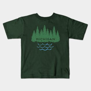 Michigan MI Retro Vintage Look Trees Lake Souvenir Kids T-Shirt